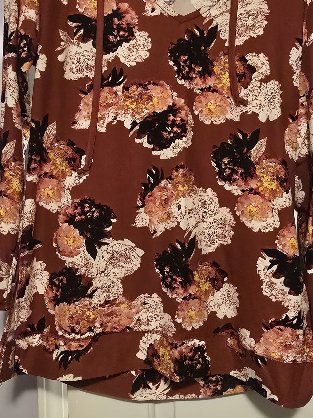 Floral Print Long-Sleeve Dress in Rust